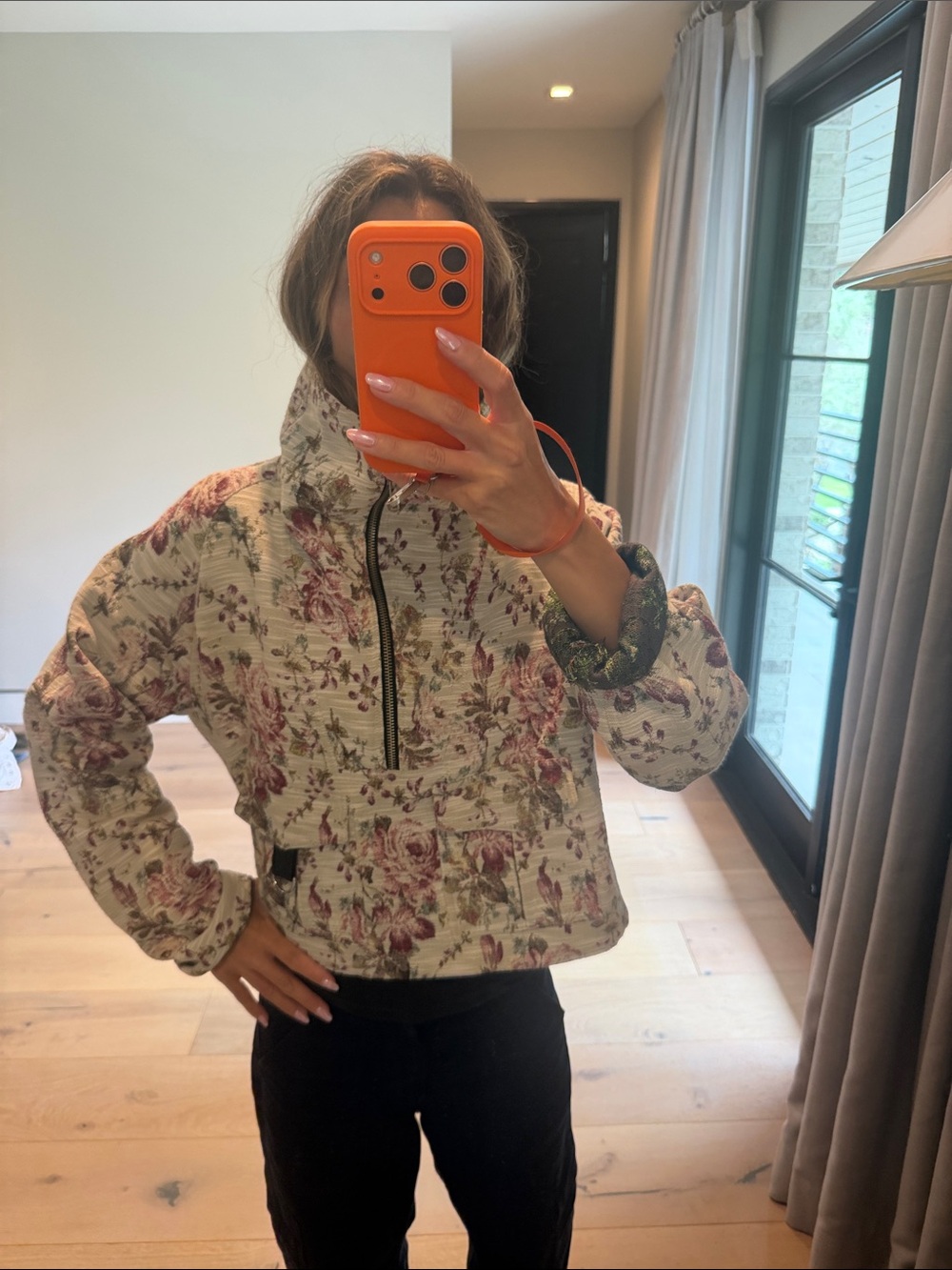 A.L.C. Cream Floral Quilted Pullover Cape Jacket